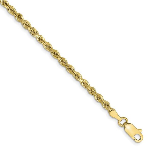 2.75mm 10k Yellow Gold Diamond Cut Solid Rope Chain Bracelet 8 Inch
